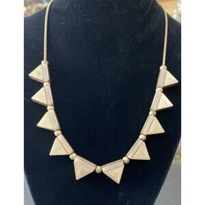 Gold Triangular Shaped Semi-precious Rose Quartz Inlay Necklace 16” 4” Extender